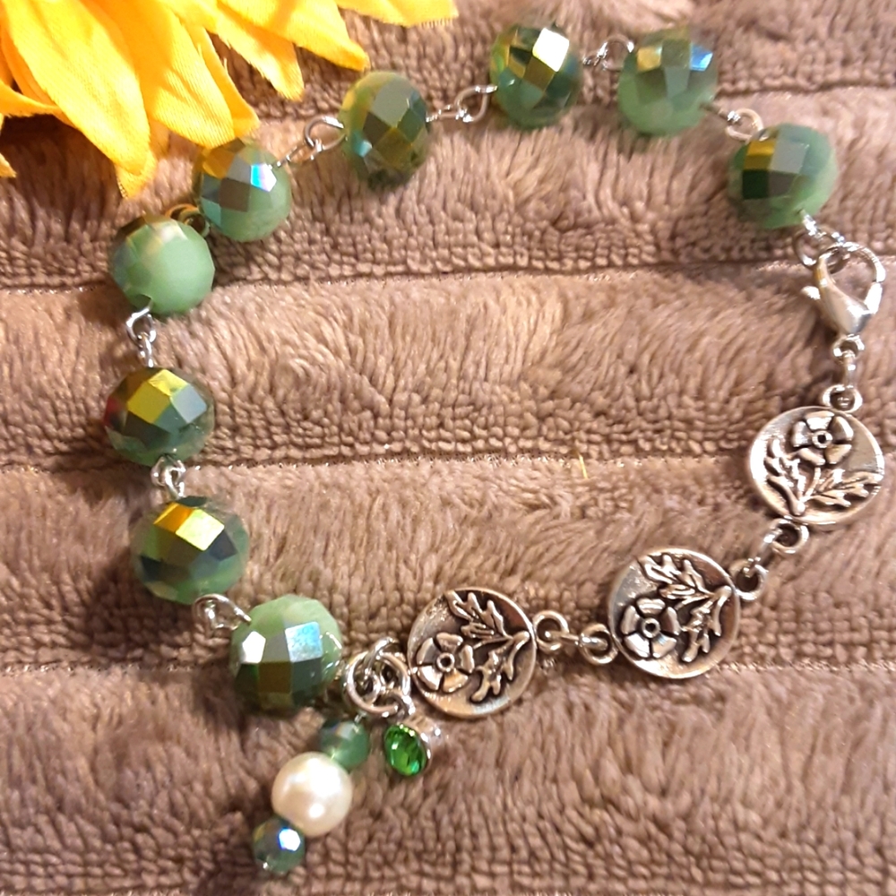 Hand Crafted Bracelet Green  8" Long